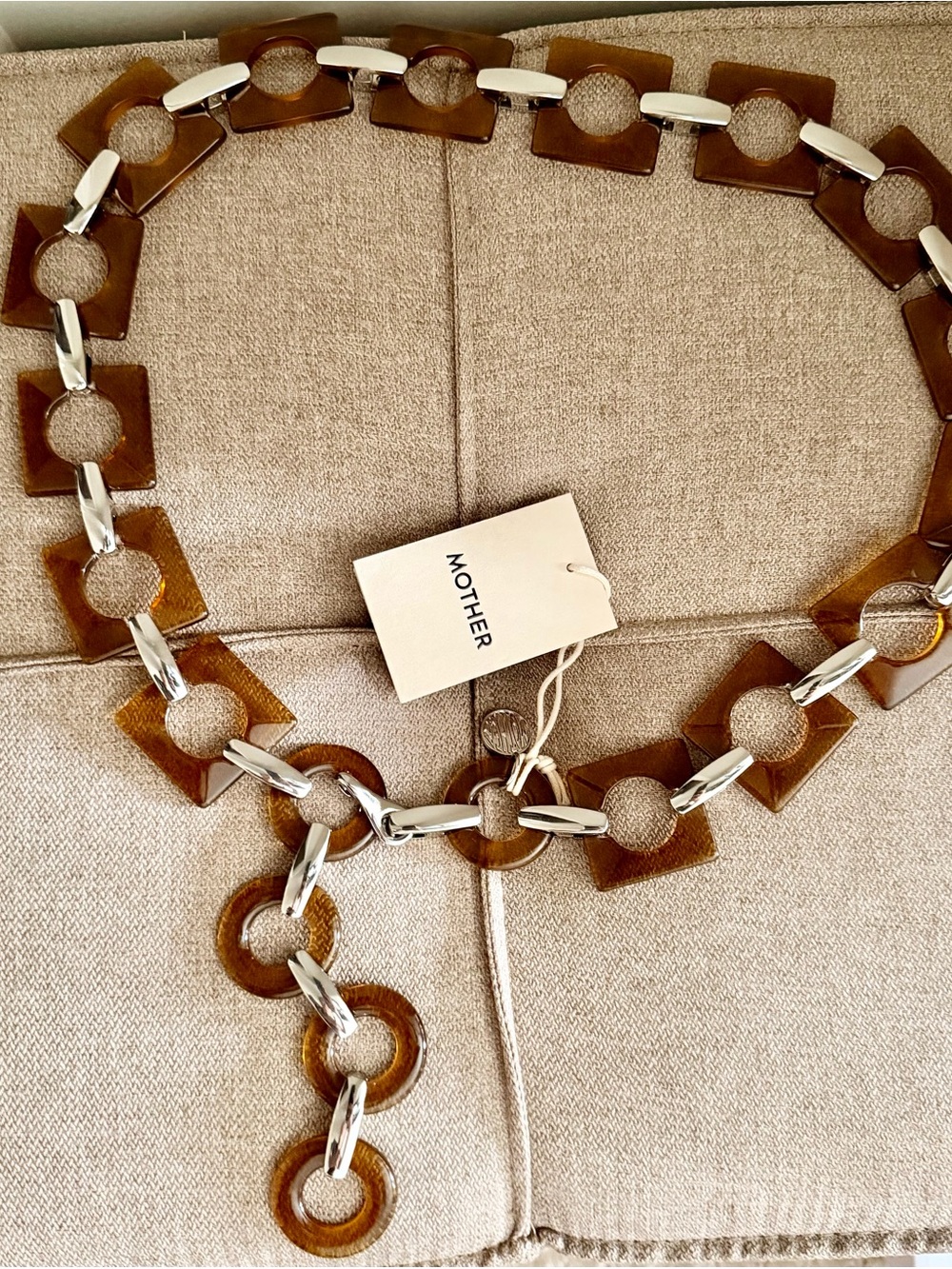MOTHER Adjustable Brown Resin Link Chain Belt with Silver Accents Sz M ✨NWT✨ - Picture 11 of 12
